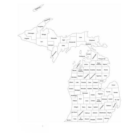 Michigan County Map with County Names - 20 Inch By 30 Inch Laminated Poster With Bright Colors And Vivid Imagery-Fits Perfectly In Many Attractive Frames