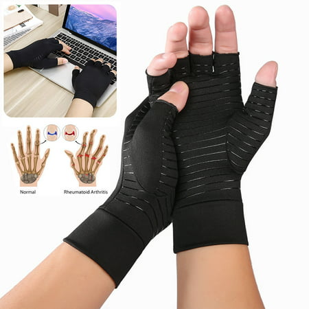 1Pair Unisex Half Finger Copper Anti Arthritis Gloves Compression Hand Stiffness Carpal Tunnel Pain
