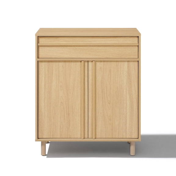 LuxenHome 31.5" Small Buffet Cabinet with Storage, Oak Accent Cabinet for Living Room, Dining Room, or Entryway