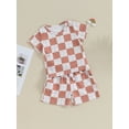thumbnail image 3 of Suealasg Kids Boys Summer Outfits Clothes 6M 1T 2T 3T Short Sleeve Checkerboard Print T-Shirt Tops Elastic Shorts 2Pcs Causal Beach Clothing for Toddler Boy, 3 of 9