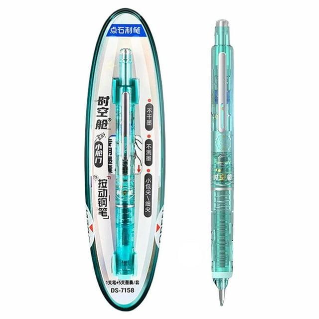 Generic Brand Retractable Portable Fountain Pen, Medium Nib for Smooth Calligraphy, Blue & Black Ink, Leak-Proof Push-Button Design, Student & Professional Writing Instrument