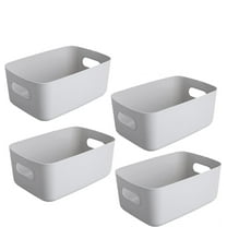 Casewin 4 Pack Small Plastic Portable Storage Container Bin with Handles, Utility Organizer Basket Box for Bathroom, Closet, Cabinet, Office, Home, Gray