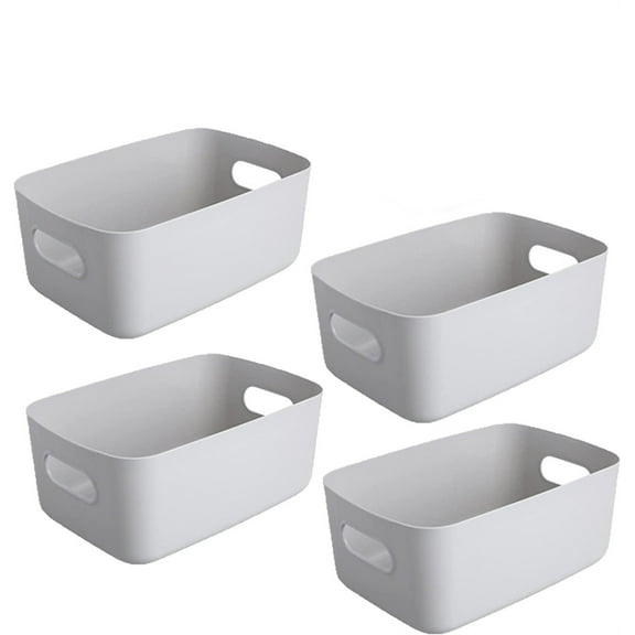 Casewin 4 Pack Small Plastic Portable Storage Container Bin with Handles, Utility Organizer Basket Box for Bathroom, Closet, Cabinet, Office, Home, Gray