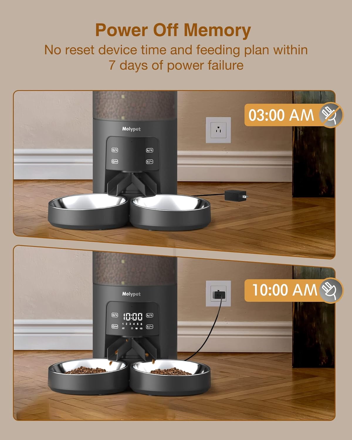 Automatic Cat Feeder for 2 Cats - 6L Dual Bowl Dispenser with Voice Recorder & Programmable Timer