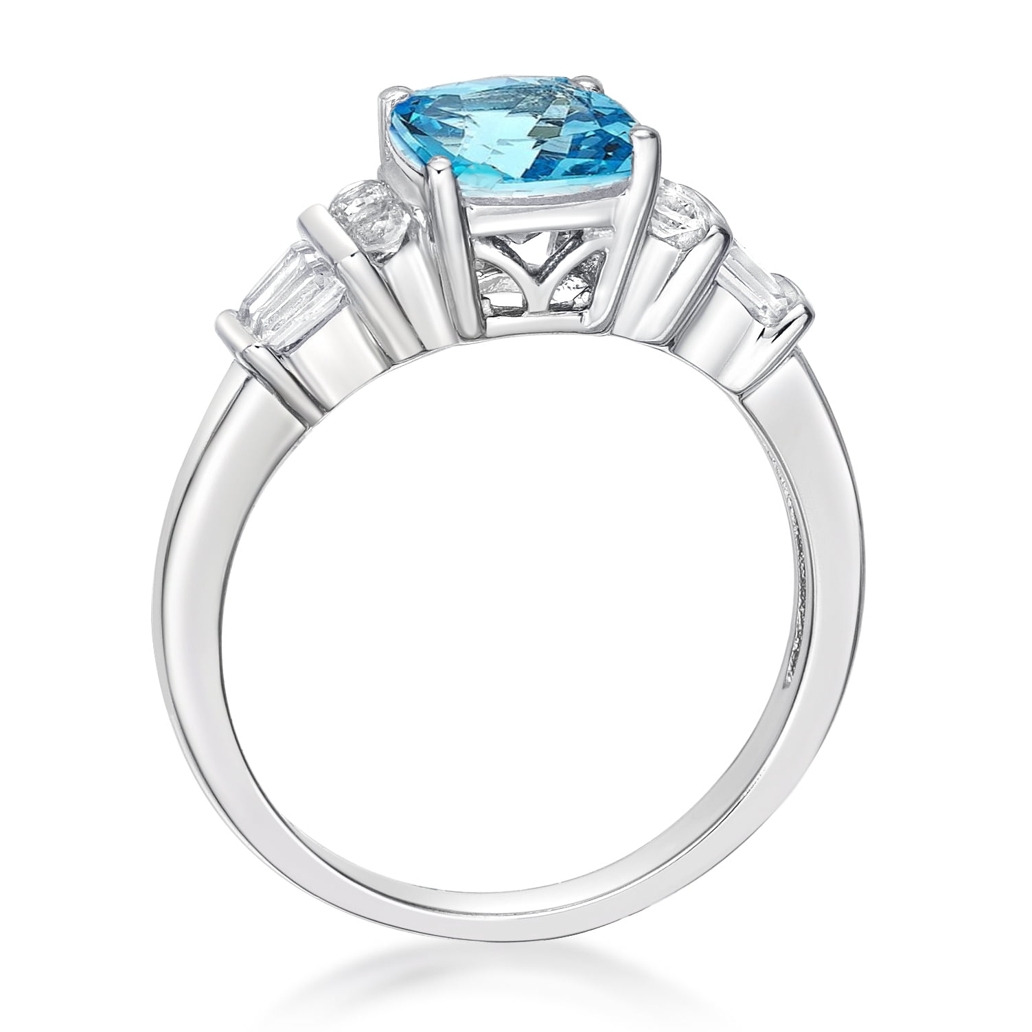 Jay Heart Designs 925 Sterling Silver Genuine Swiss Blue Topaz and Created White Sapphire Ring