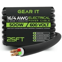 GearIT 16/4 16 AWG Portable Power Cable (25 Feet - 4 Conductor) SOOW 600V 16 Gauge Electric Wire for Motor Leads, Portable lights, Battery Chargers, Stage Lights and Machinery -25ft Electrical Cord