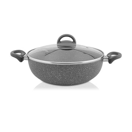 Aluminium Non-Stick Prime Stone Deep Kadhai with Glass Lid (20 cm, 1.6 L)