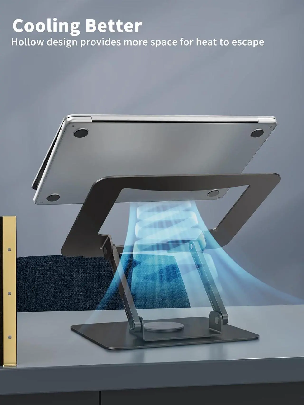 Laptop Stand with 360° Rotating Base, Ergonomic Computer Riser for Desk, Adjutable Height Muti-Angle, Foldable Laptop Mount, Stable Metal Holder Support 10-15.6" Notebook PC