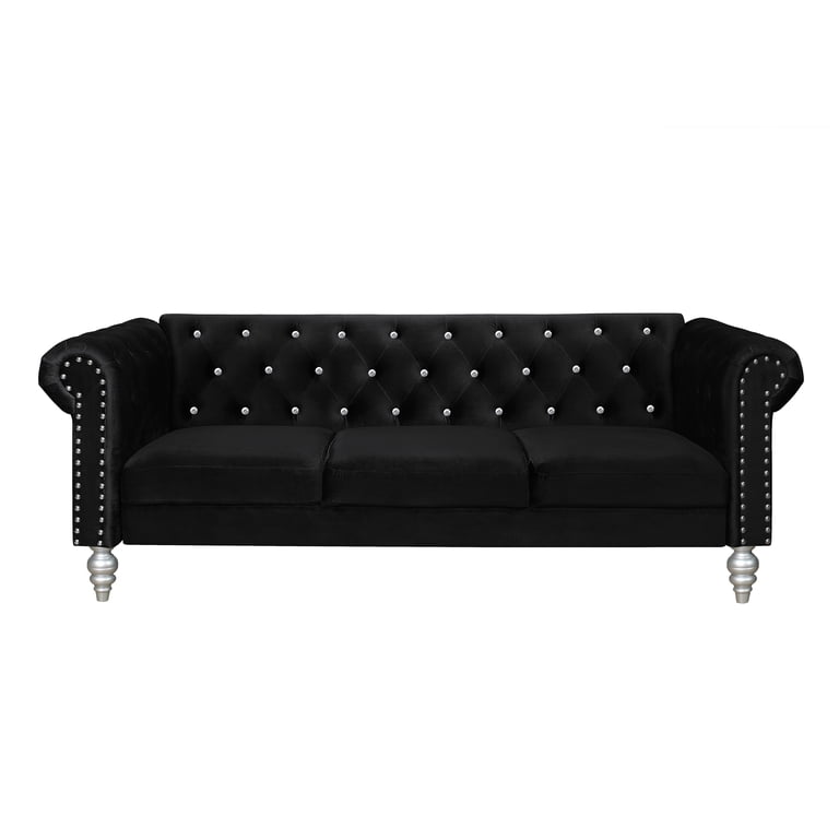 Home Design Emma Chesterfield Sofa, Black Velvet photo 2
