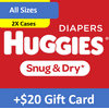 [$20 Savings] Buy 2 Huggies Snug&Dry Diapers Economy+ Packs (Any Size) with $20 Gift Card