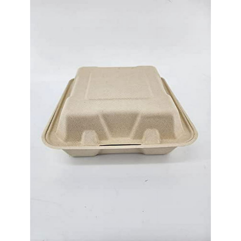 Vallo 100% Compostable Clamshell To Go Boxes For Food [8X8 1-Compartment  50-Pack] Disposable Take Out Containers, Made of Biodegradable Sugar Cane