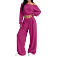 thumbnail image 2 of BRELIL Women's Two Piece Outfits Sets Long Sleeve Crop Top Wide Leg Elastic Waist Pants Casual Lounge Matching Tracksuit Fall Travel Vacation Loungewear, Purple M, 2 of 7