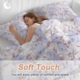 thumbnail image 4 of 3 Piece Purple Flowers Duvet Cover Set Queen Size,Microfiber Comforter/Quilt Cover with Corner Ties and 2 Pillowcases,Romantic Botanical Floral Plants Leaves All Season Bedding with Zipper Closure, 4 of 8