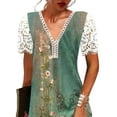 thumbnail image 3 of FASHIONWT Retro Floral Print Short Sleeve Lace Trim Knee Length Women Dress, 3 of 4