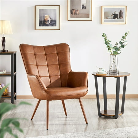 Alden Design Faux Leather Wingback Accent Chair Upholstered Biscuit Tufted Club Accent Chair Contemporary Chair With Armchair For Living Room Bedroom Brown Accuweather Shop
