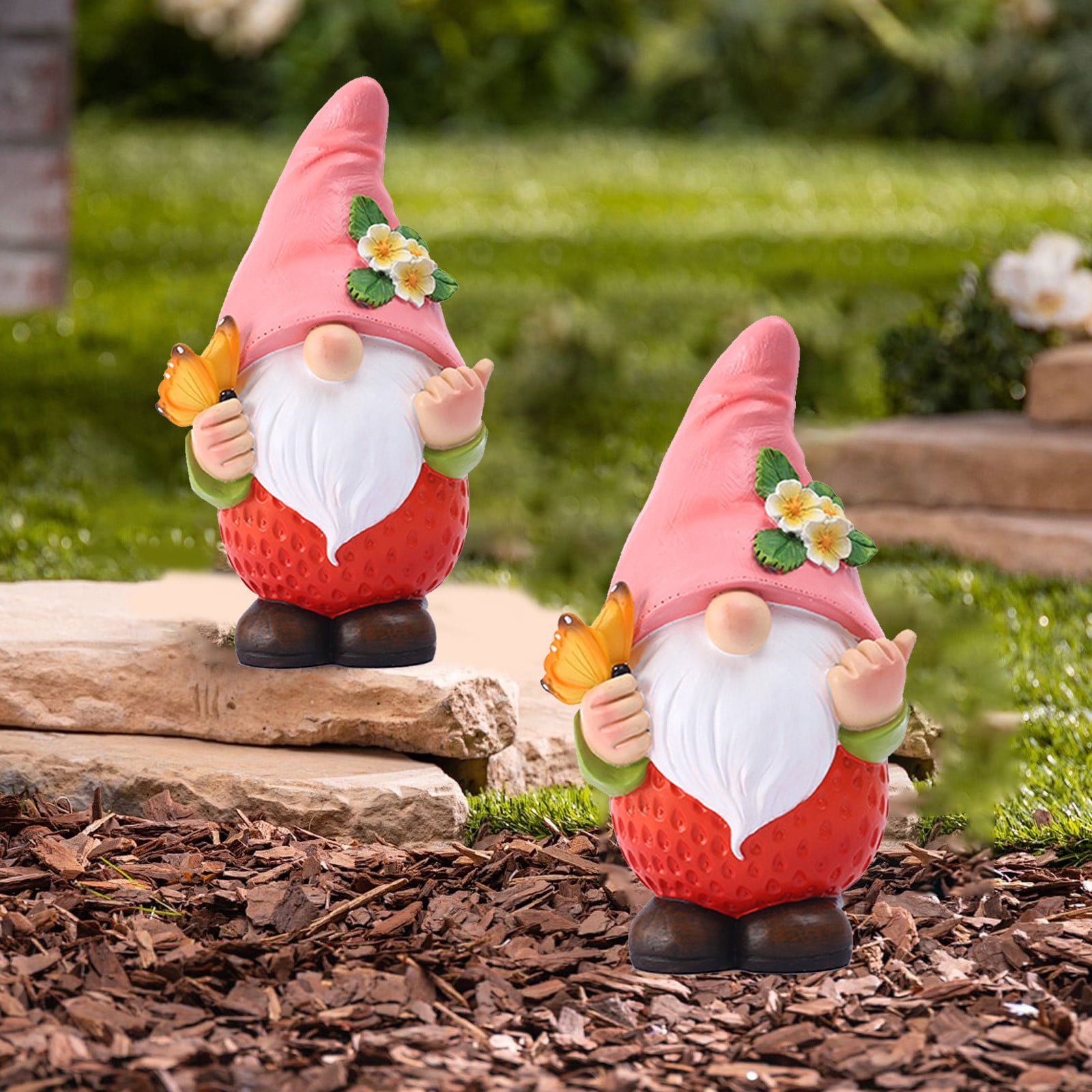 Matoen Garden Gnome Statue with Solar Lights Large Garden Sculptures Funny Gnome Outdoor Patio Lawn Yard Garden Decor Gifts for Women Mom 9.25 inch Christmas Gnomes Outdoor