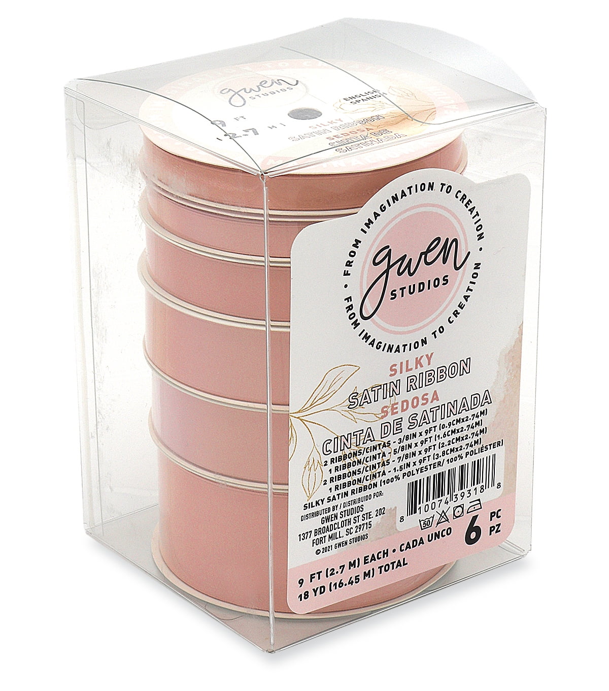 Coral Silk Satin Ribbon, 4 Widths, 18 Yards by Gwen Studios