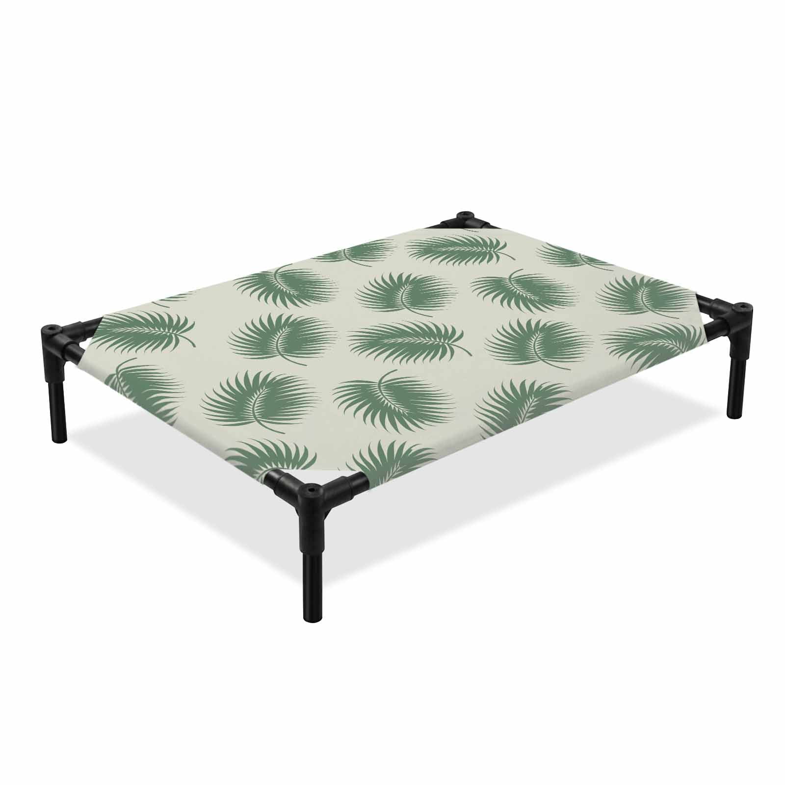 Sage Green Palm Leaves Elevated Dog Bed Coastal Tropical Foliage Cream Cooling Breathable Outdoor Raised Dog Cot Bed with Metal Frame Non-Slip Feet for Medium Dog 24x20in
