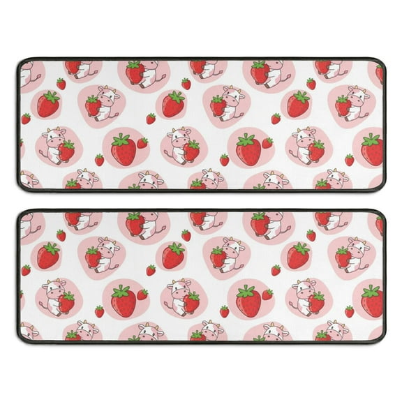 Kitchen Rugs Sets Of 2,White Cow Strawberry Love Pattern Anti Fatigue Kitchen Mat Rugs Non Slip Washable,Decorative Kitchen Floor Mats for Kitchen,Sink,Laundry,17"x47" 17"x47"