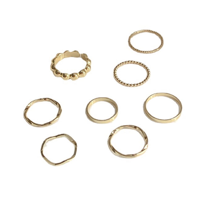 LYMAYTER Finger Bands 8Pcs Rings - Electroplated, Geometric, Fashion Minimalist