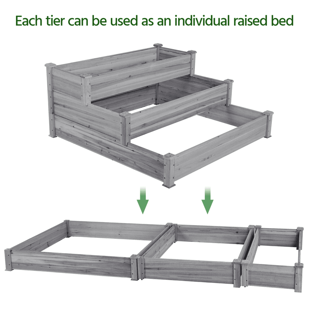 Renwick 3 Tier Raised Garden Bed for Flowers Vegetables, Gray