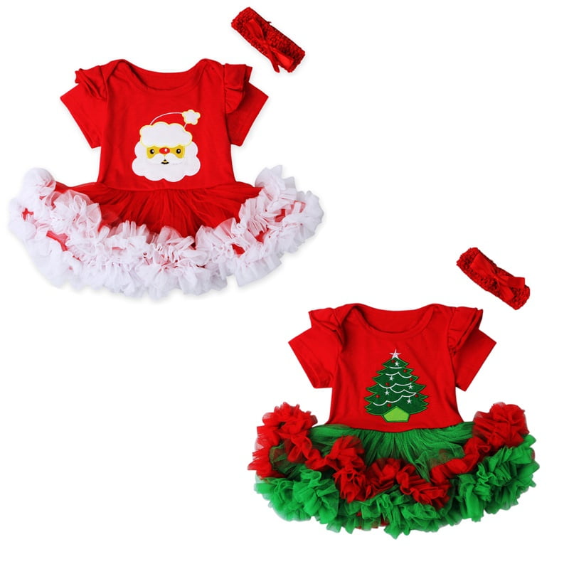 Girls Baby Christmas Santa Claus Outfit Romper Tutu Dress Headband Party Costume