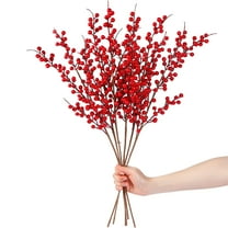TETOU 6pcs Christmas Berry Stems Artificial Red Berries Holly Branches 24.4in Floral Arrangements Christmas Tree Decor