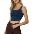 thumbnail image 4 of INSPIRE CHIC Camisole pour Femme en Denim Sans Manches à Encolure Carrée Courte Extensible S Bleu Foncé, 4 of 5