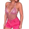 thumbnail image 2 of Miqool Women's Glitter Rhinestone Sequin Halter Tops Backless Sleeveless V Neck Asymmetrical Dance Bikini Bra Top Festival Rave Party Crop Tops, 2 of 6