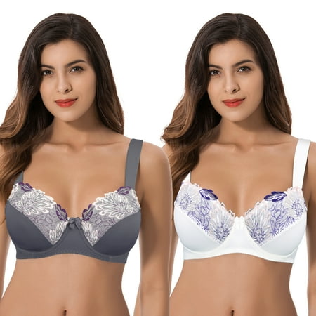 

Curve Muse Womens Plus Size Minimizer Underwire Unlined Bra with Embroidery Lace-2Pack-BUTTERMILK GRAY-38D