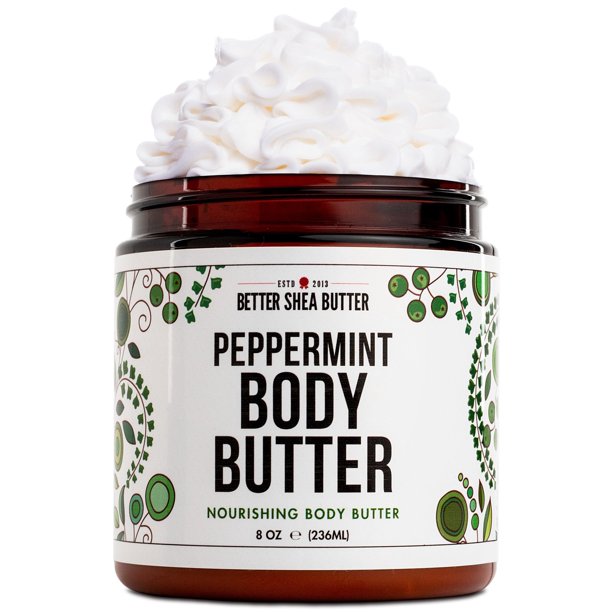 Mantequilla corporal de menta batida para piel seca | Hidratante Corporal para Mujeres y Hombres | Con manteca de karité cruda | Crema corporal no grasa sin parabenos, sin fragancias sintéticas | 8 on