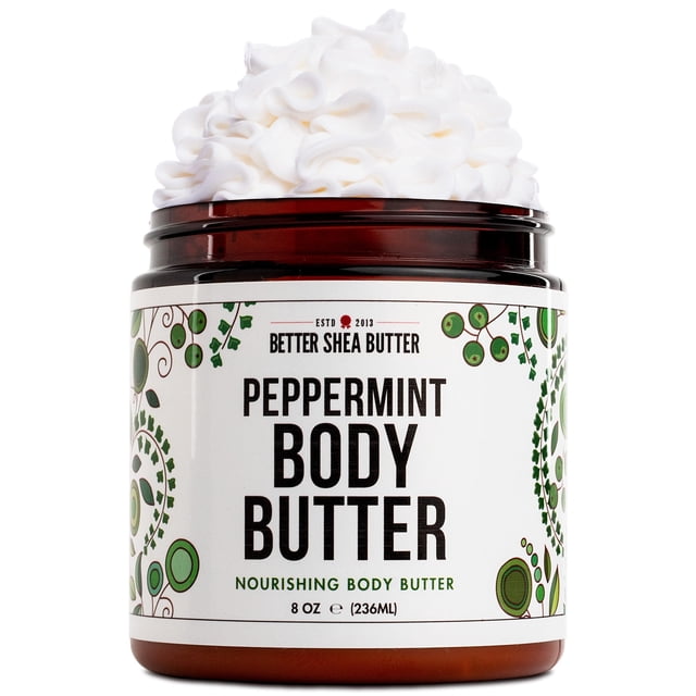 Mantequilla corporal de menta batida para piel seca | Hidratante Corporal para Mujeres y Hombres | Con manteca de karité cruda | Crema corporal no grasa sin parabenos, sin fragancias sintéticas | 8 on