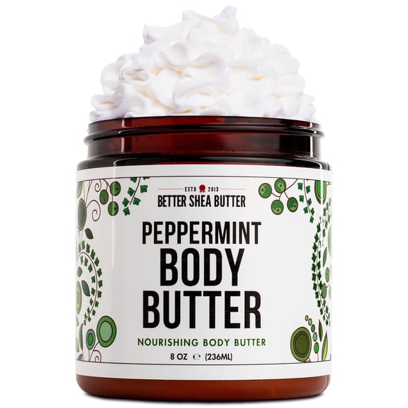 Mantequilla corporal de menta batida para piel seca | Hidratante Corporal para Mujeres y Hombres | Con manteca de karité cruda | Crema corporal no grasa sin parabenos, sin fragancias sintéticas | 8 on