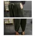 thumbnail image 6 of LIIPEE Women Pants Casual Solid Color Loose Fit Ankle Length Corduroy Harem Pants Ladies Straight Leg Drawstring Pants Comfortable Soft Breathable Daily Trousers,Green,M/1, 6 of 6