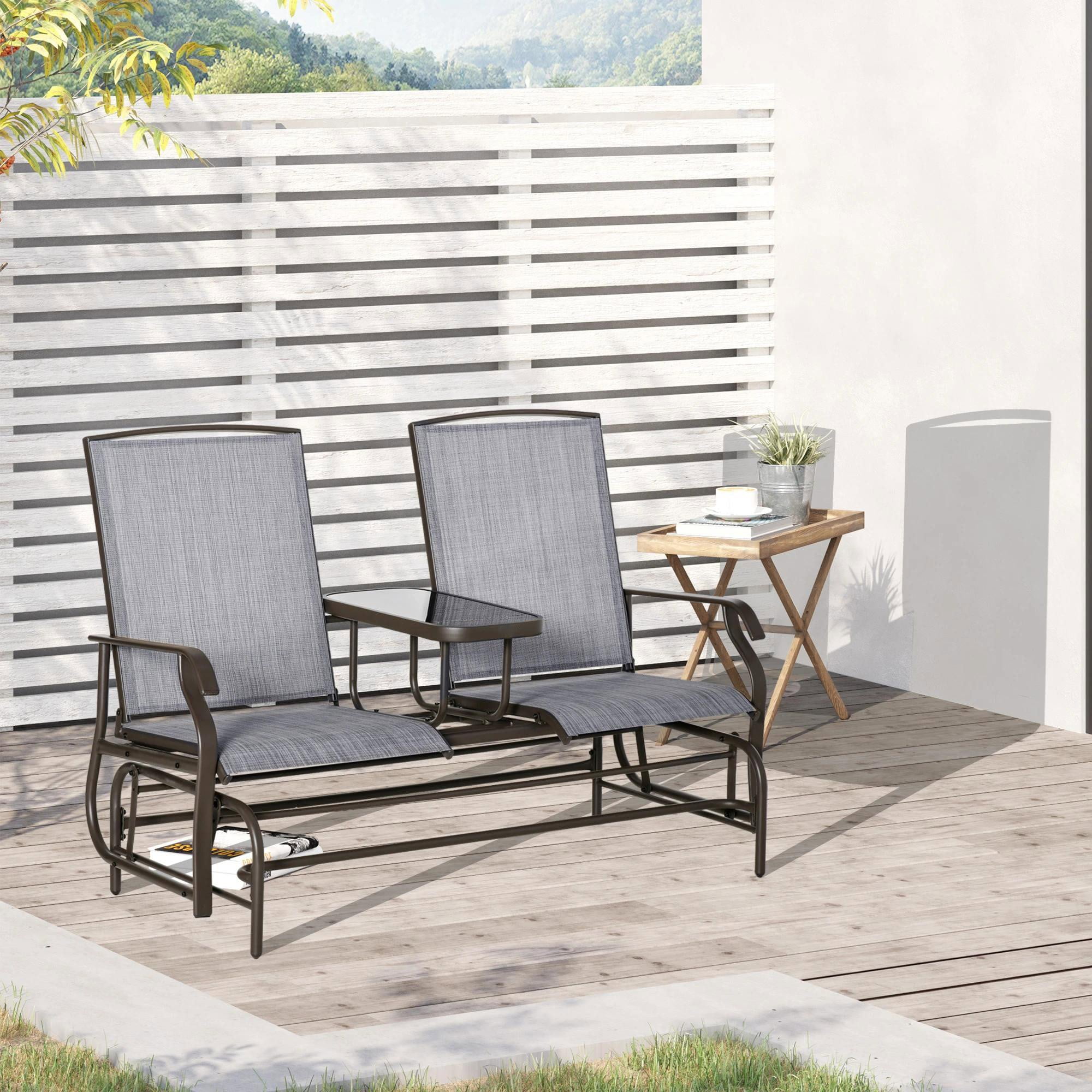 Resenkos 2-Person Outdoor Swing Set, Central Table & Solo Seats, Max 352 lbs Capacity, Comfortable Loveseat with Breathable Fabric, Gray
