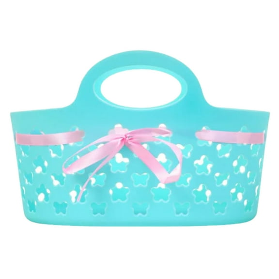 Easter Ribbon Oval Plastic Baskets with Handle for Home Kitchen Spring Holiday Party Favor Treats Candy Fruit Holder Egg Hunt Storage Container Table Decoration Gift Supplies, 1 count (Colors Vary)