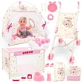 thumbnail image 1 of Juego de cochecito para cuna, carpa, cuna, DeAo KB85886 con 14 muñecas, 1 of 7