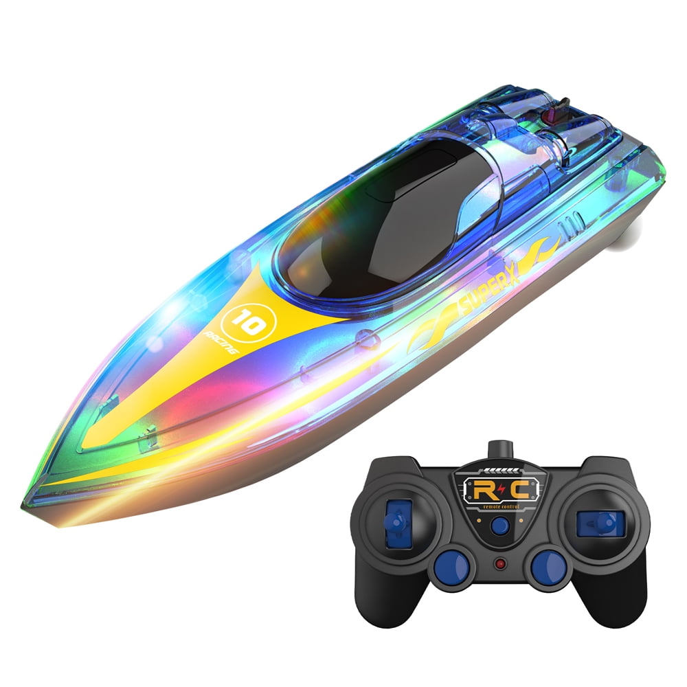 MIXFEER 2.4GHz Remote Control Boat with Lights Electric Racing Boat
