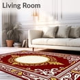 thumbnail image 2 of ODIKA 8'x10' Machine Washable Non-Slip Area Rug, Festive Baroque Laurel Medallion with Flourish Filigree Detailing High Traffic Rug with Pad, Burgundy, 621410, 2 of 8