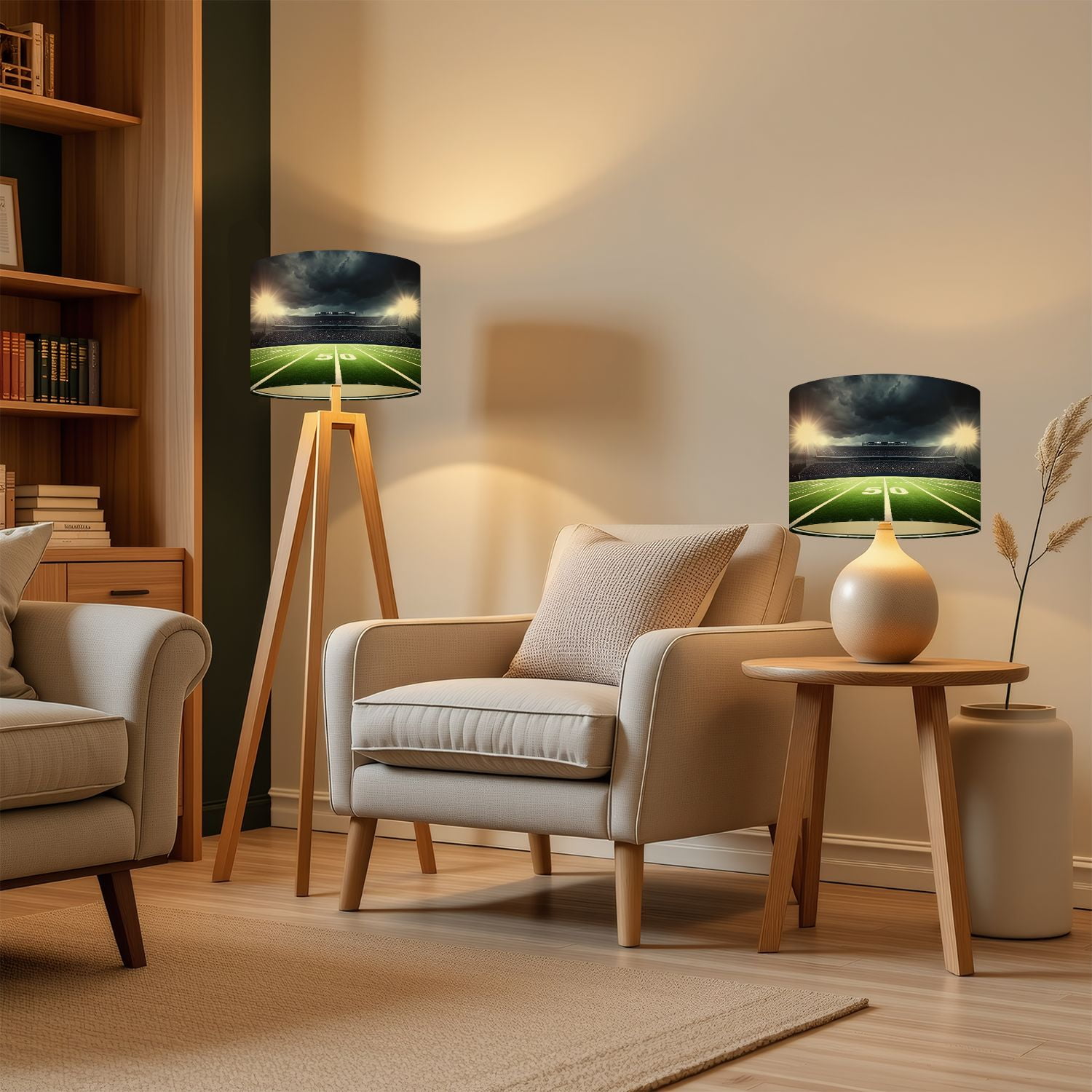 Lampshades 2 Pack American football satdium 13"x13"x10" Light Shade for Table Lamps Floor Lamps Drum Lamp Shades Lampshade Replacement Kids Room Nursery Game Room Man Cave Decor Easy Assembly