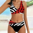 thumbnail image 3 of Womens Tankinis 2 PCS High Waist Printed V Neck Color Block Beach Bathing Suits Plus Size Swimwear, 3 of 6