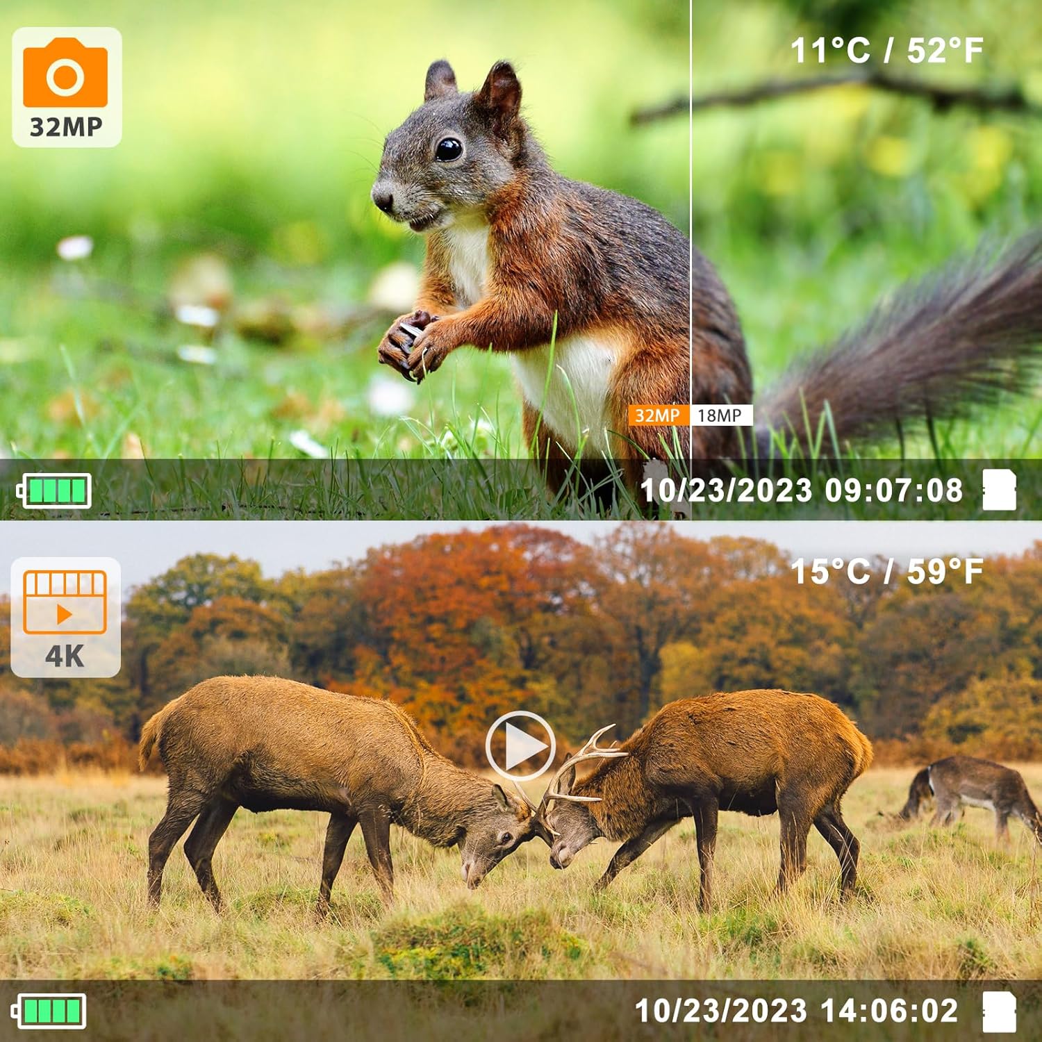 Trail Camera Game Hunting Cam 32MP 4K/2160P with Sound Recording for Wildlife, Yard, Home Security, No-Glowing Night Vision IP66 Waterproof 120° Wide Angle IR Detection Distance 100ft/30m