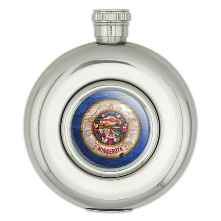 

Rustic Minnesota State Flag Distressed USA Round Stainless Steel 5oz Hip Drink Flask