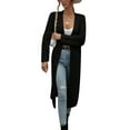 thumbnail image 1 of Women Midi Long Knitted Cardigan Solid Color Long Sleeve Open Front Loose Sweater Coat for Autumn Winter, 1 of 6