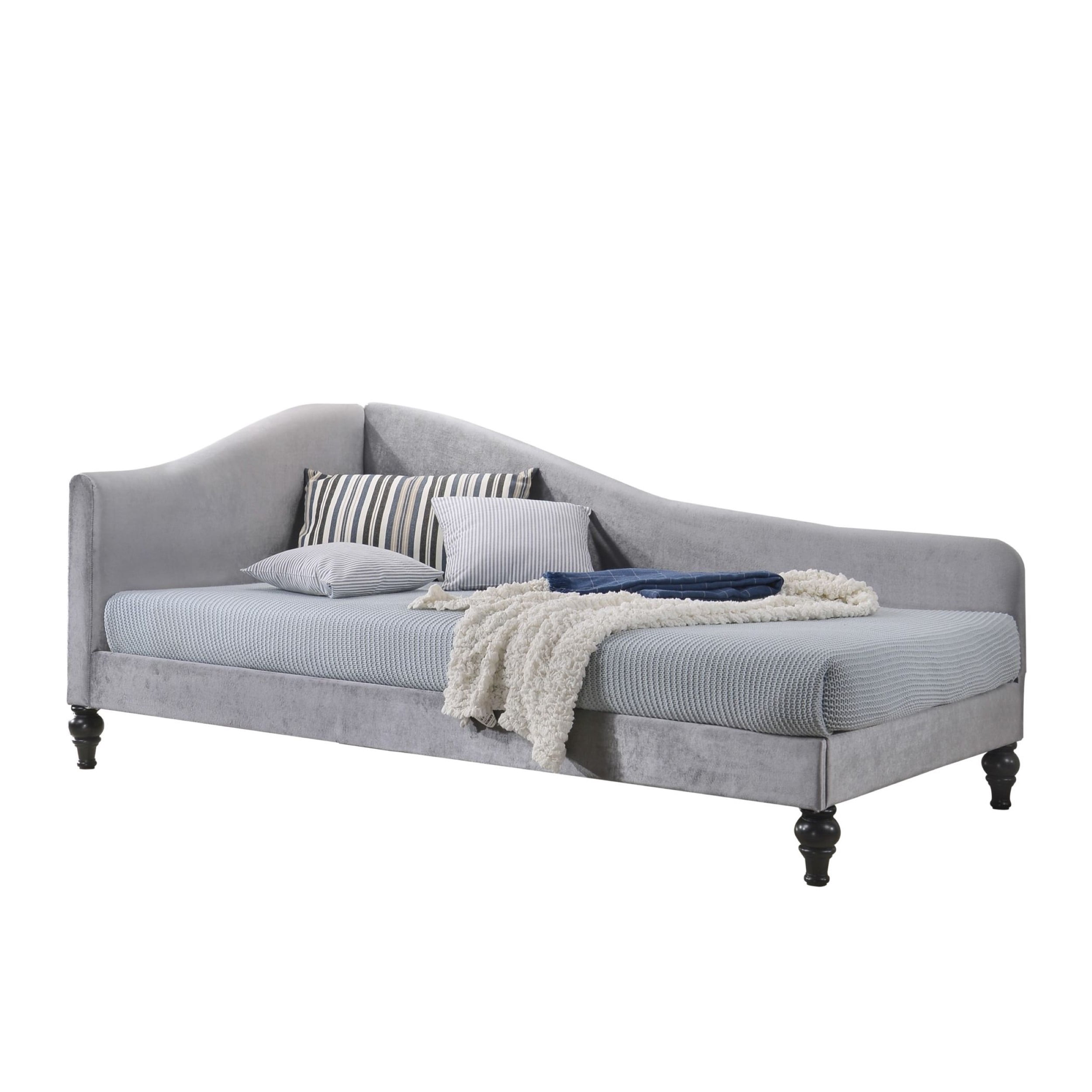 Home Design Enzo Luxurious Twin Daybed with Velvet Upholstery, Arched Back and Curved Armrests, Victorian-Style Legs, Foam-Filled Comfort, Gray