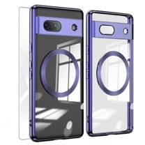Allytech Magnetic Case for Google Pixel 7A, Google Pixel 7A Tempered Glass Screen Protector, With Camera Lens Protector Transparent Clear Shockproof Anti-Yellow Bumper Slim Cover Case - Darkpurple