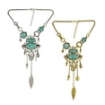 thumbnail image 3 of Retro Bohemian Turquoise Tassel Chain Choker Pendant Necklace - , as, 3 of 8