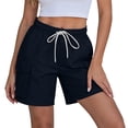 thumbnail image 3 of Hurxie Hiking Shorts for Women High Waisted Pull On Cargo Casual Golf Water Resistant 7 Inch Inseam Mid Thigh Shorts Dark Blue,S, 3 of 5