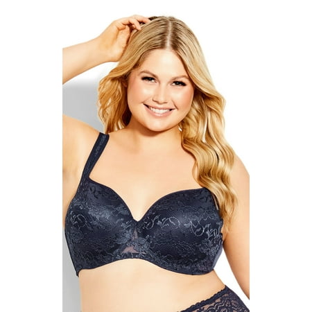 

Avenue Women s Plus Size Fashion Lace Balconette Bra - Indigo