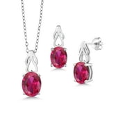 Gem Stone King 925 Sterling Silver Pear Shape Red Created Ruby Pendant and Earrings Jewelry Set For Women (6.00 Cttw, Gemstone July Birthstone, with 18 inch Chain)